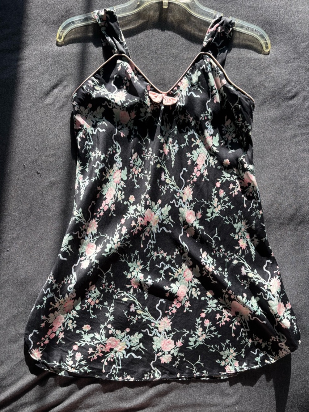 Vintage Lord & Taylor 100% Silk Floral Slip Dress Nightie Black Pink Y2K 90s